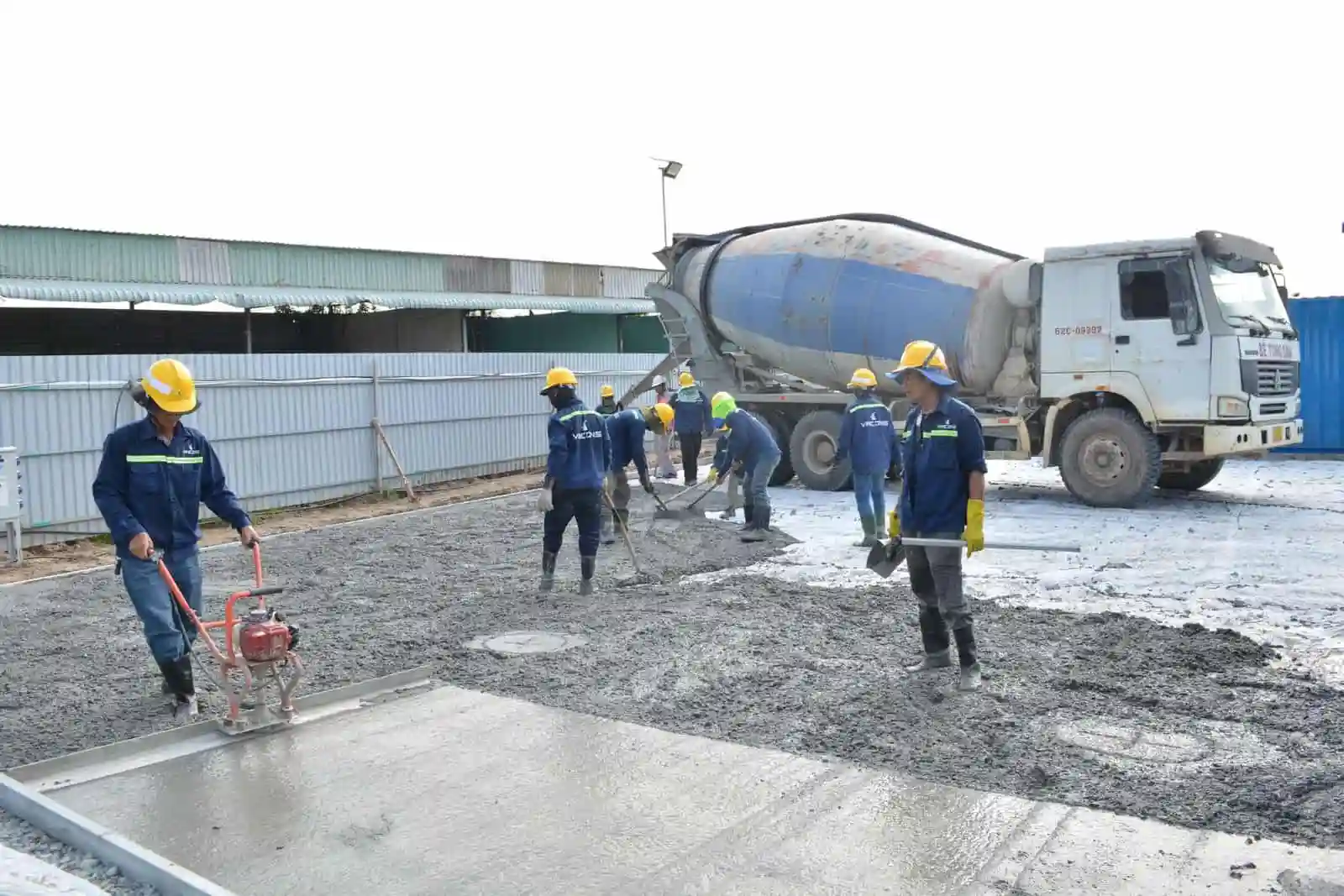 Concrete placement activity on a construction site
