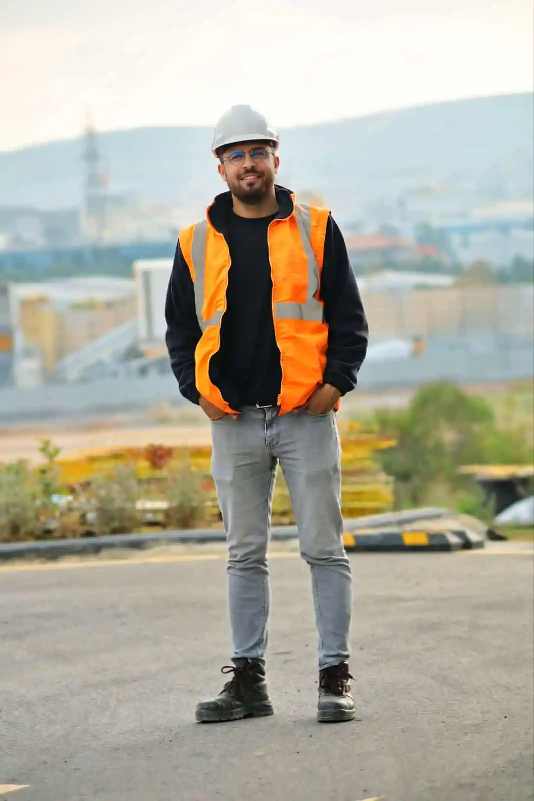 Construction professional wearing site safety equipment