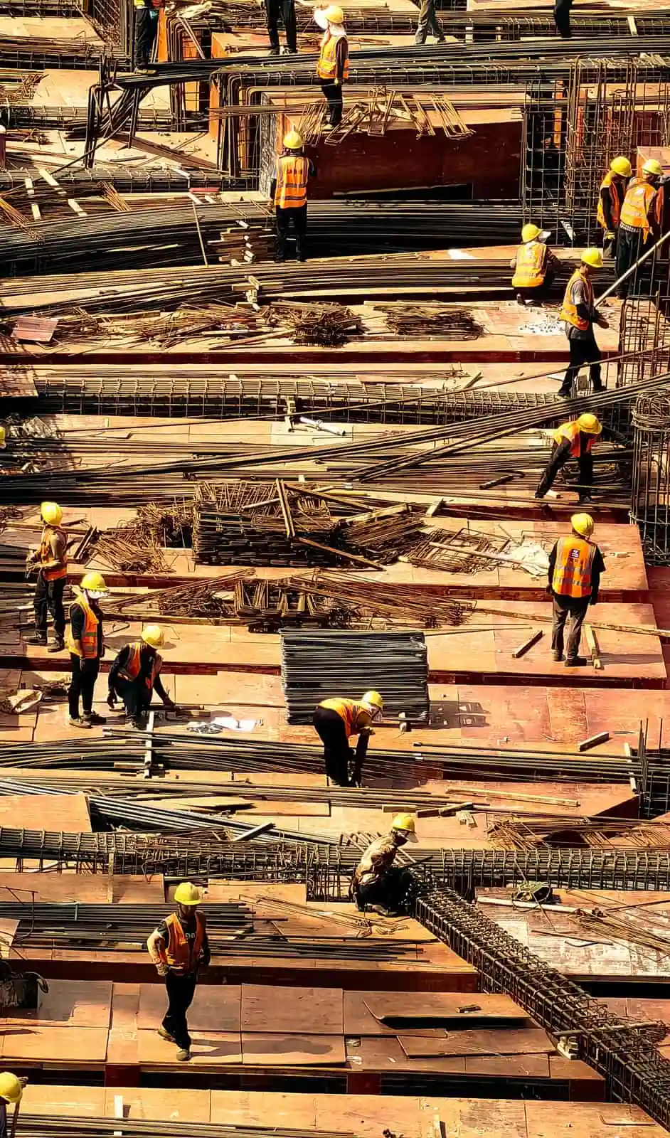Construction professionals discussing work on site